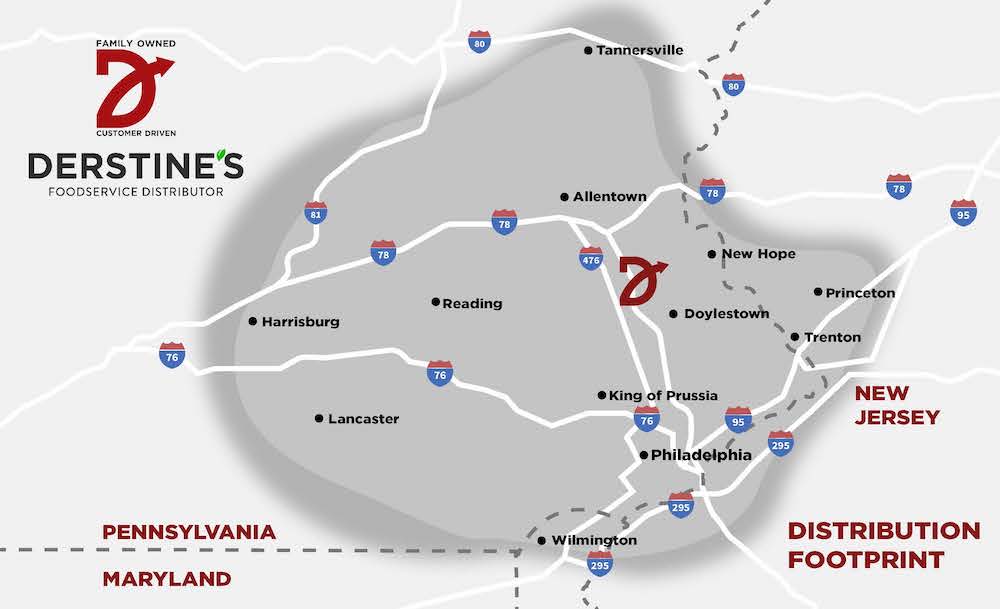 Derstine's Foodservice Distribution Footprint Map